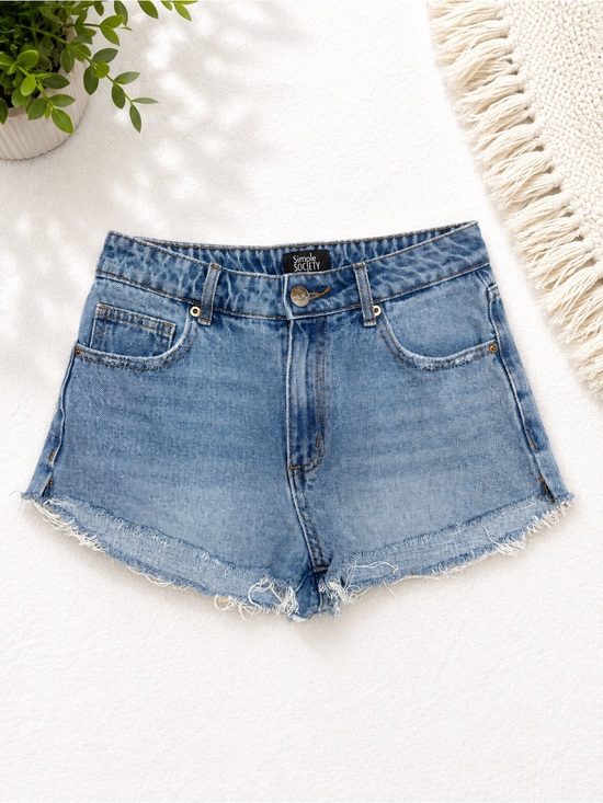 Simple Society Pants - Simple Society Light-Medium Wash Raw Hem Denim Shorts Size 25